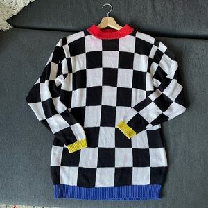 Vintage Cotton Ramie Checkeredboard Rare Sweater
